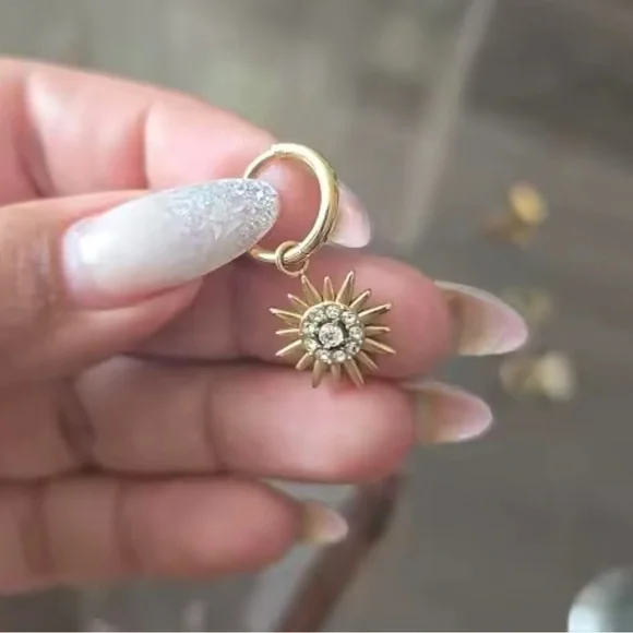 Sunburst Stainless Silver Waterproof Hoop Earrings - Picture 7 of 13